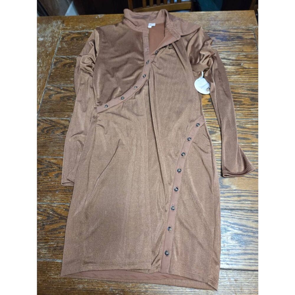 NWT Camila Coehlo brown assymetrical button dress sz XL